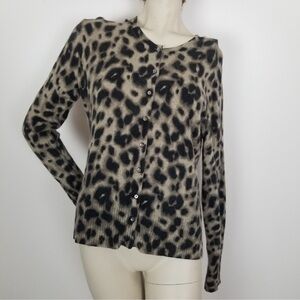 100%!Cashmere Leopard Print Cardigan Sweater